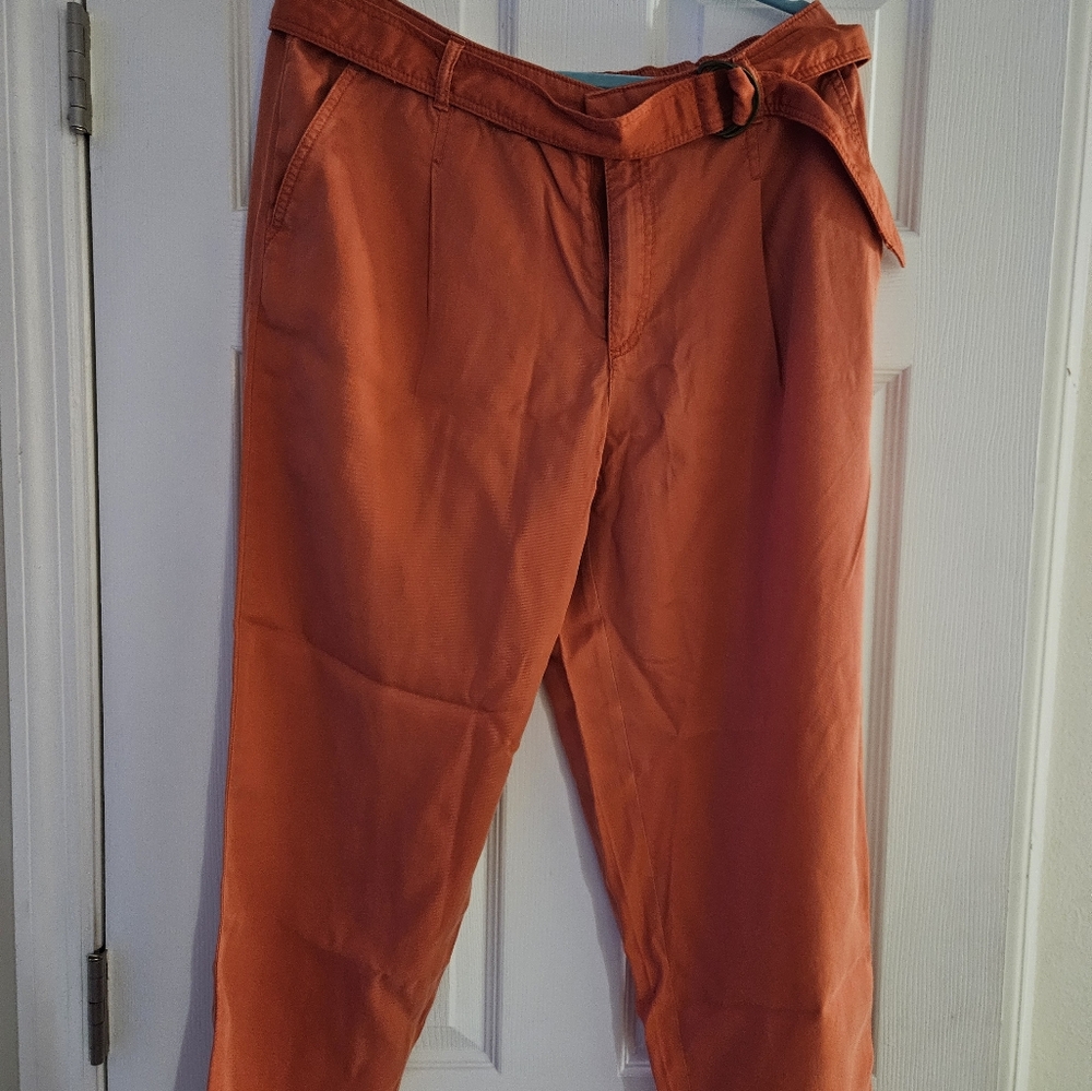 NWT LOFT SIZE L Orange Belted Emory Taper Pants 587482.